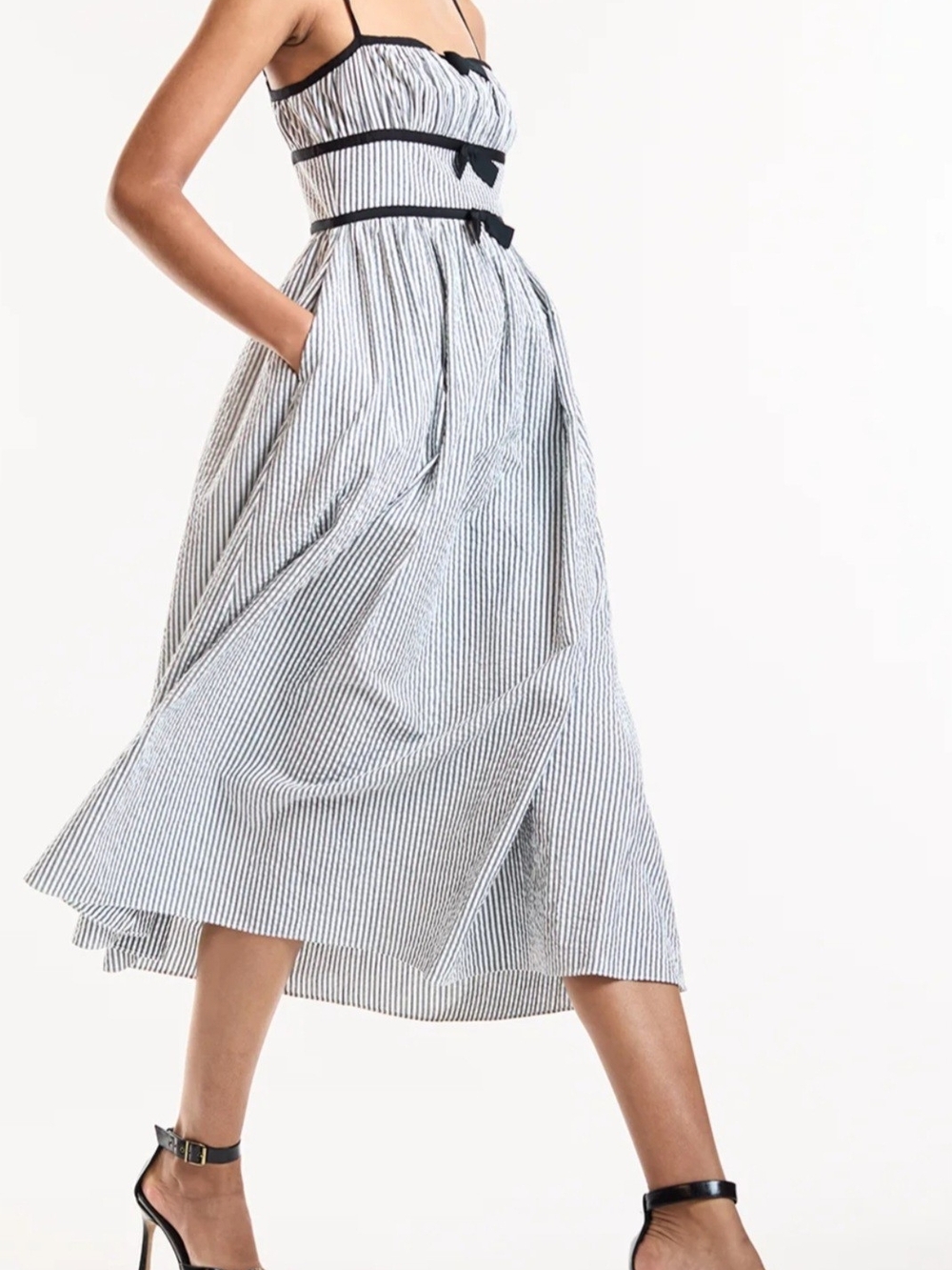 Japna Black & White Pinstripe Midi Skirt